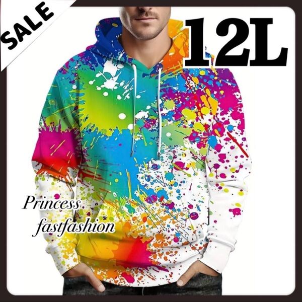 SALE★ 【12L】落書き スプラッシュ オールシーズン パーカー 大きいサイズ メンズ