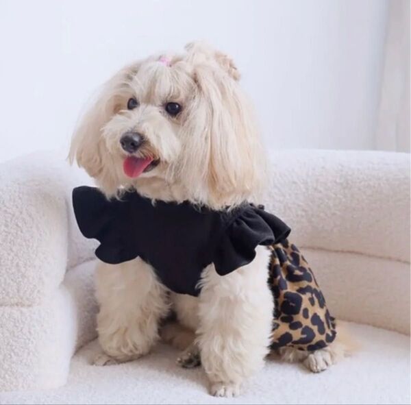 新品未使用 犬用 洋服 フリルワンピース ヒョウ柄 レオパード Lサイズ ペット服 ドッグウェア
