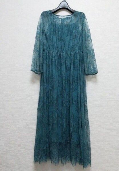 美品 アーバンリサーチロッソ 配色レースミディドレス レースワンピース 結婚式