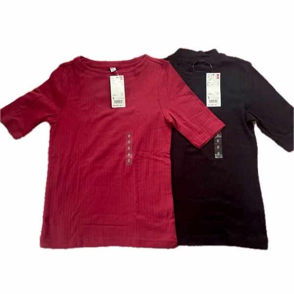 UNIQLO リブ ボートネックT ハイネックT