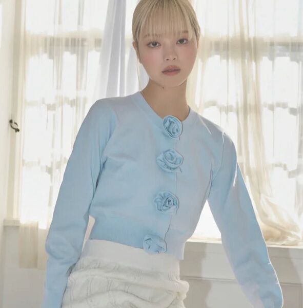 rose flower motif cardigan 水色 blue