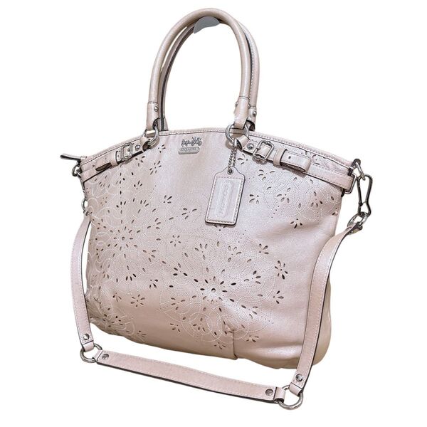 美品 COACH コーチ 2way トートバッグ ショルダーバッグ カットワーク レザー マディソン トスド レース F19624