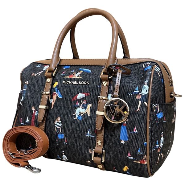 極美品 MICHAEL KORS マイケルコース ジェット セット ガールズ 2way ボストンバッグ ハンドバッグ ロゴ 総柄