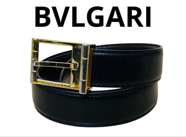 ブルガリ BVLGARI ベルト レザー リバーシブル ゴールド バックル スクエア ロゴ ブラック×ブラウン 黒 茶 紳士用