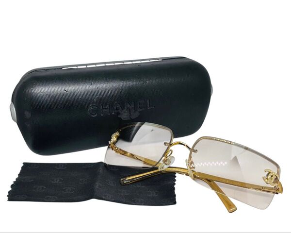 美品 CHANEL シャネル サングラス ココマーク ラインストーン 4104-B ブラウン グラデーション レンズ ゴールド