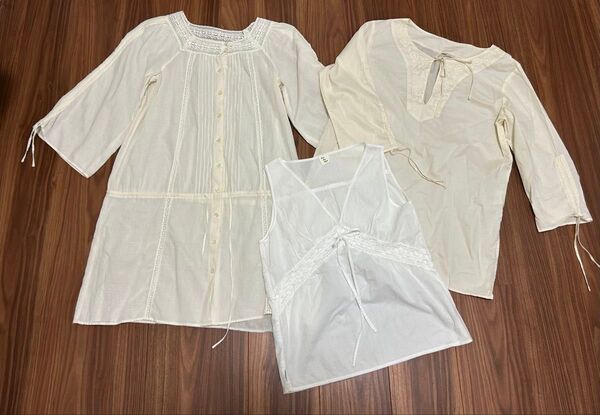 6/20終了 コットン100% チュニック ブラウス キャミ 3点セット 刺繍 レース ユニクロ他★サイズアウト処分