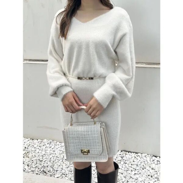 MERCURYDUO 2WAYミニシャギーニットミニワンピース(アイボリー)