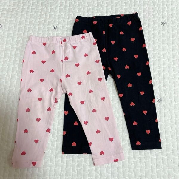 女の子 レギンス ハート柄 ピンク 黒 2枚セット 10分丈