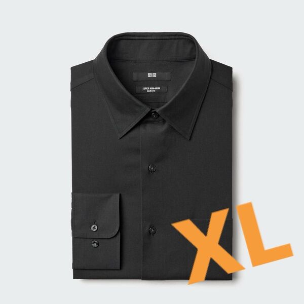 ユニクロ スーパーノンアイロンシャツ スリムフィット XL ブラック