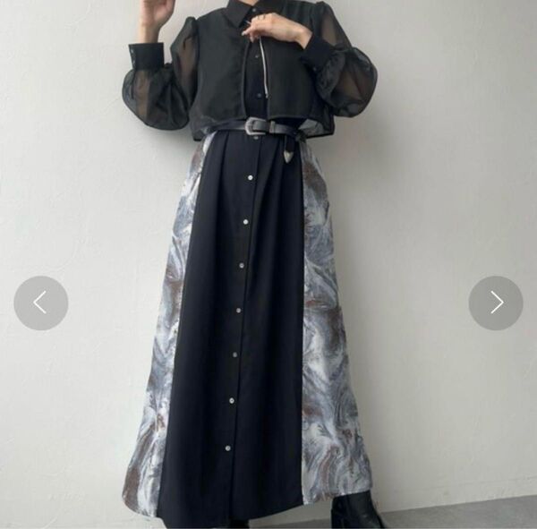 人気HARE シアーガラキリカエワンピース ロングシャツワンピース 黒 春夏