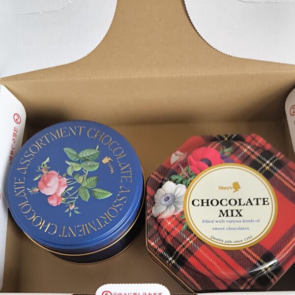 メリー チョコレート コフレローズ バラ 薔薇 チョコレートミックス チェック柄 空き缶 2個 おもちゃ入れ