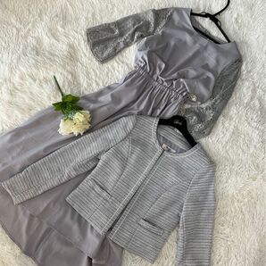 【美品】 フォーマル レース フレアスリーブ アシンメトリー ワンピース ドレス