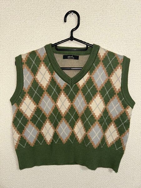 Mirable アーガイル柄ニットベスト グリーン s〜mサイズ