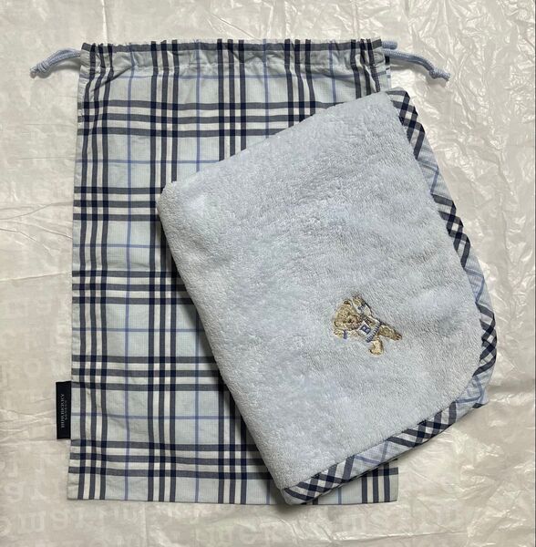 バーバリー BURBERRY ベビー用 ミニ綿毛布 マルチケット ブランケット ブルー 膝掛け