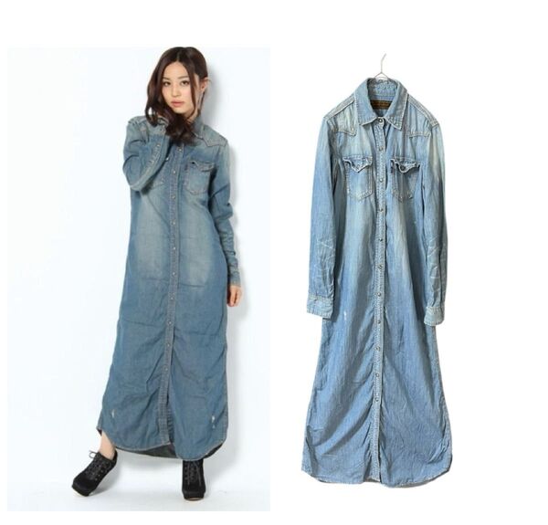 GENUINE VINTAGE GOA ゴア デニムシャツワンピース ゴア デニムシャツワンピース ロング丈 コットン100%