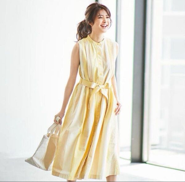 UNIQLO×U シアサッカーコットンシャツワンピース イエローゆったり M コットン10.%