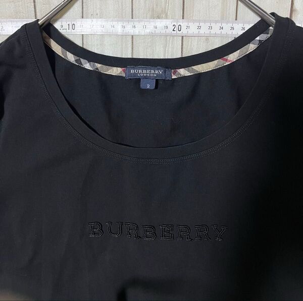 希少 バーバリー BURBERRY LONDON Burberry フレンチスリーブ ビーズロゴTシャツ ストレッチ 2