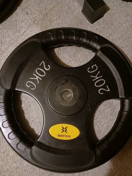 【20kgプレート】 ボディテック ラバータイプ バーベル用 ウエイトトレーニング用 20キロ