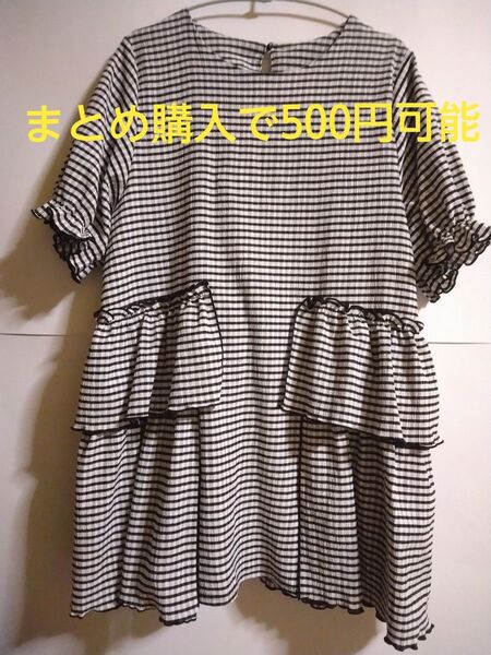 ギンガムチェックワンピース チュニック フリル ゆったり M~L