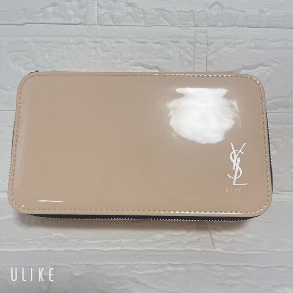 新品未使用 YSL イヴサンローラン 合皮 ポーチ 鏡付き アイボリー ~ ベージュ ノベルティ