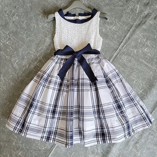 MONNALISA chic チェックワンピース イタリア製 120 130 モナリザシック 結婚式 発表会 チュール レース 8