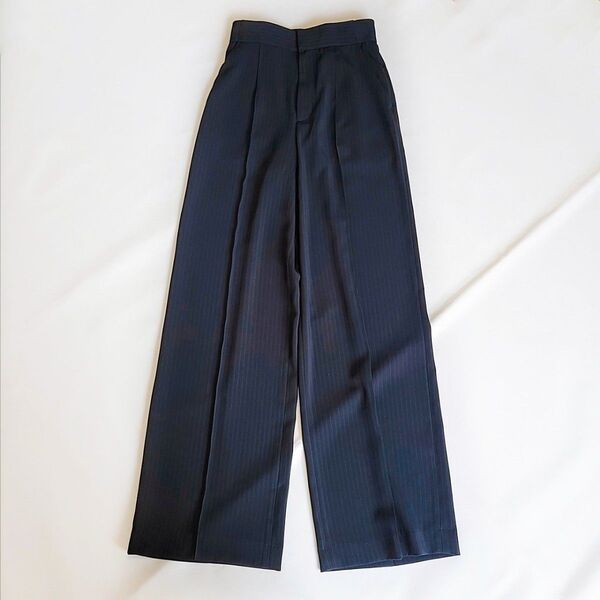 Sov. 24ss シャドーストライプワイドパンツ タック 黒 S ダブスタ ブラック センタープレス