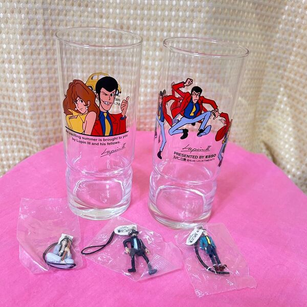 【未使用】ルパン三世 グラス コップ ミニフィギュア キーホルダー ストラップ 当時物 非売品