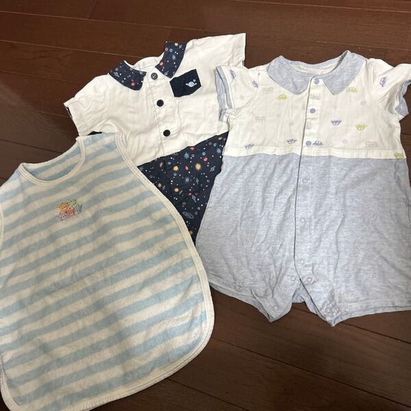 (美品セット)bebe べべ ロンパース 赤ちゃんの城ロンパース80 赤ちゃんの城パイルスリーパー80 ミキハウス ファミリア