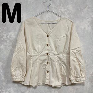 UNIQLO ユニクロ フロントボタン ボリュームスリーブ ブラウス 七分袖 M