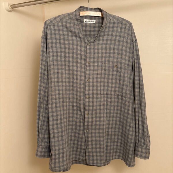 pierre cardin チェック ノーカラーシャツ Lサイズ