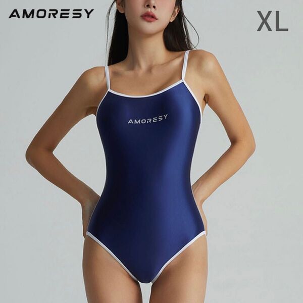 AMORESY スクール水着 競泳水着 スク水 コスチューム 光沢 レオタード ハイレグ ワンピーススイムスーツ ボディスーツ