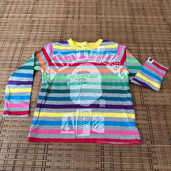 A BATHING APE 長袖Tシャツレインボーストライプ100サイズ大猿フェイスNIGO猿の惑星エイプbape kids