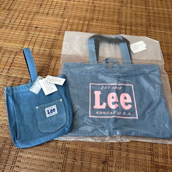 新品未使用Leeトートバッグレッスンバックシューズケース2つセットデニム生地×ピンクロゴお揃いまとめ売りジーンズ送料込