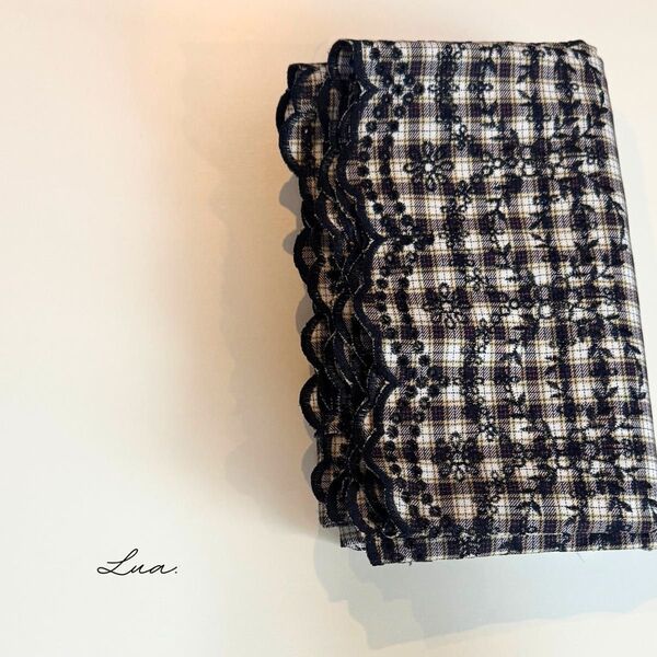 スカラップ刺繍チェック生地 0.5yd(45cm)