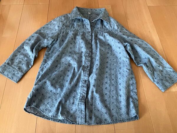 美品 婦人服 七分袖シャツ ブラウス 刺繍 小花柄 レディース 9号