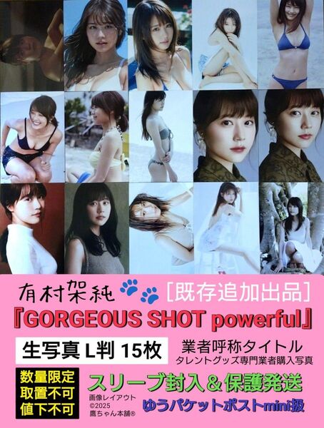 有村架純『GORGEOUS SHOT powerful』生写真L判15枚□タレントグッズ専門業者購入写真□スリーブ封入&保護発送