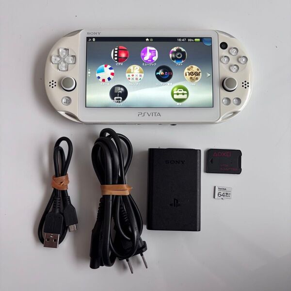SONY PSVITA PCH-2000 セット 本体、純正充電器、SD2VITA 、64GB SDカード付き