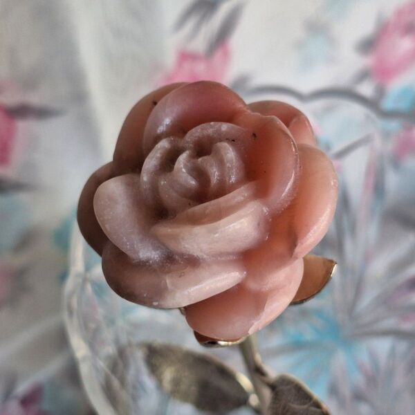 天然石 ピンクオパール ローズ 薔薇 バラの彫刻