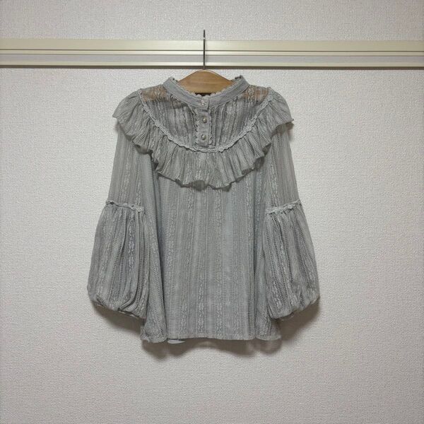 axes femme レース フリル ブラウス トップス M グレー