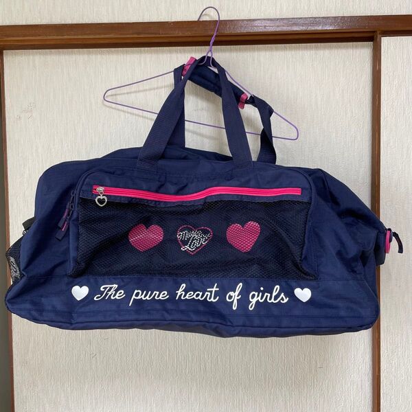 42L ボストンバッグ 自然学校 修学旅行 ネイビー×ピンク ショルダー