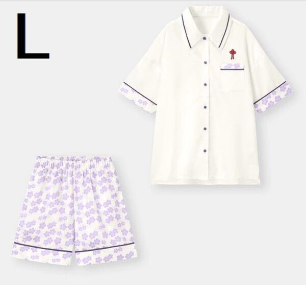 GU 鬼滅の刃 レディース サテンパジャマ ルームウェア Lサイズ オフホワイト 新品