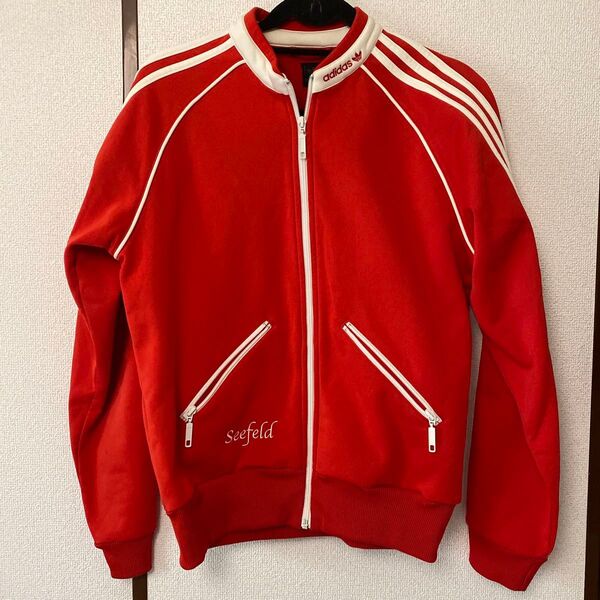 即決★adidas★メンズS 90s 90年代 ヴィンテージ トラックジャケット 赤 ジャージ 黒タグ トレーナー 裏起毛