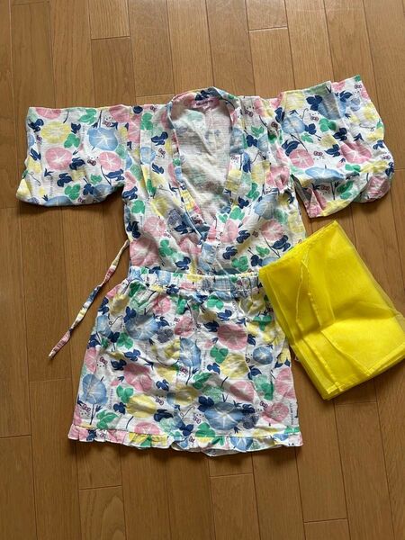 110 サンリオ ハローキティ キティ セパレート 浴衣 甚平 朝顔 浴衣ドレス