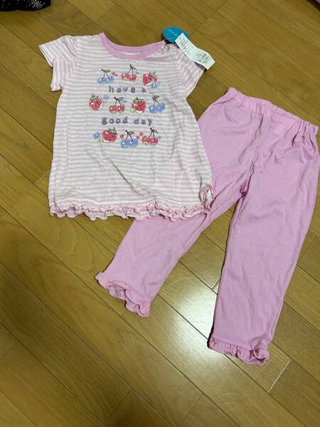 110 女の子 半袖 長ズボン パジャマ ピンク フルーツ 夏 キッズ