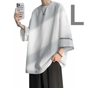 新品 夏服 メンズ Tシャツ 七分袖 ホワイト 白 ゆったり Lサイズ