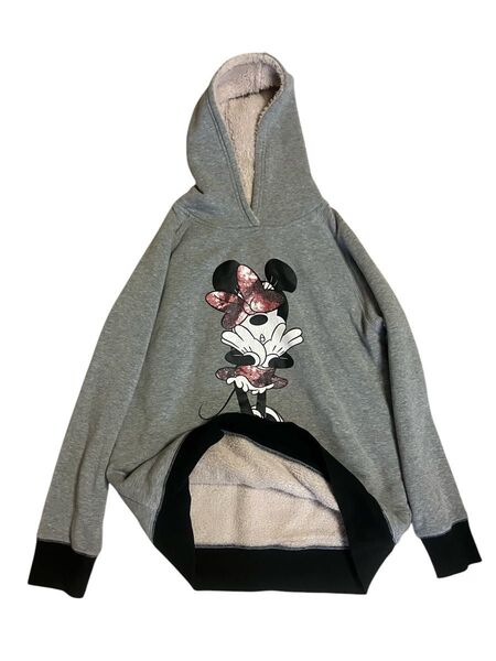 ディズニー Disney ミニーマウス ミニーちゃん フーディーパーカー 裏起毛 スウェット パーカー 裏起毛 長袖 グレー