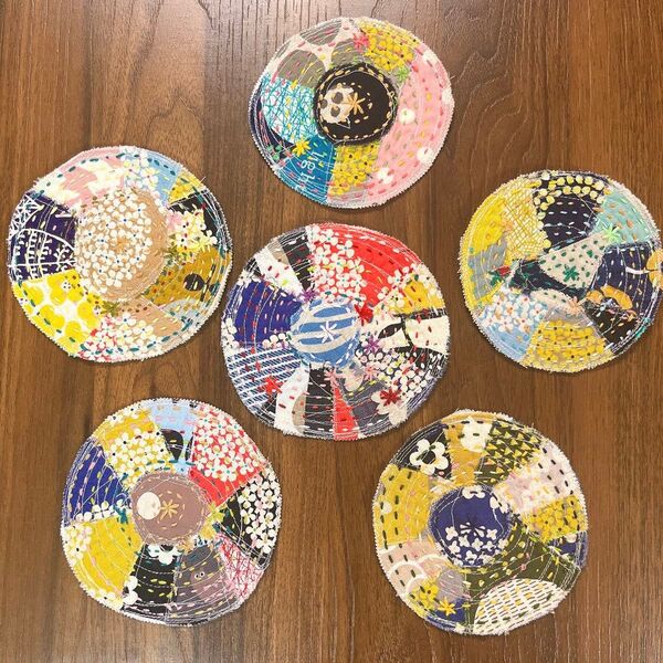 【ハンドメイド】北欧柄 刺し子とパッチワークのコースター お得な6枚セット