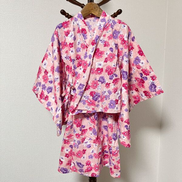 petit Editer 花柄甚平ワンピース ピンク キッズ110〜120cm 女の子