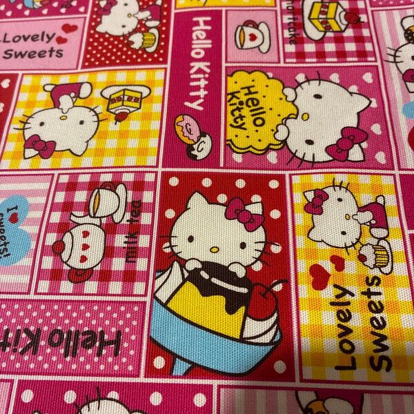 キティちゃん 平成レトロ 四角 ケーキ ピンク リボン 綿生地 布