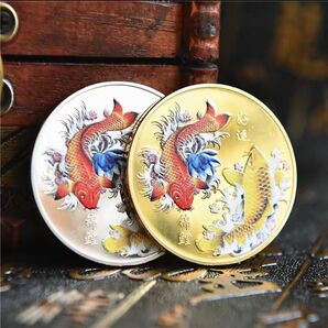 【メダル】鯉 金&銀 2枚セット 縁起物 約40mm 新品 ケース付き
